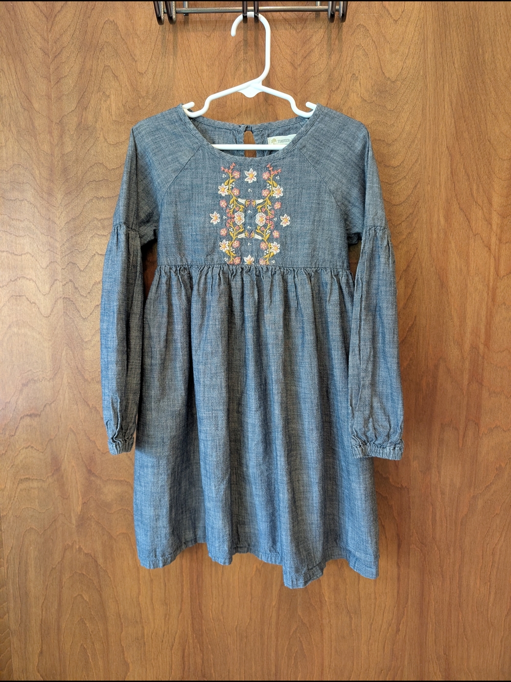 Tucker + Tate Blue Chambray Embroidered Long-Sleeve Dress
